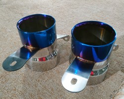 Automotive accessories coated in pvd blue color. Automotive accessories coated in pvd blue color.