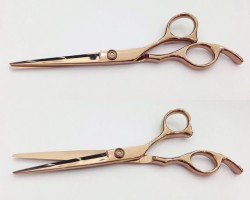 Hair scissors coated with PVD Titanium Bronze. Hair scissors coated with PVD Titanium Bronze.